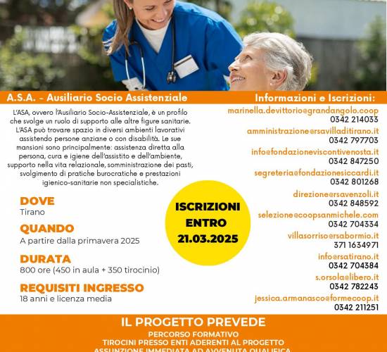 RIAPERTURA ISCRIZIONI CORSO GRATUITO PER DIVENTARE ASA!!!